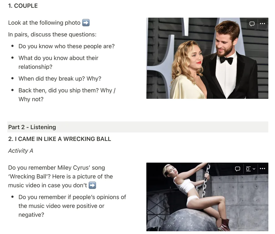 Praticaram o listening com músicas da Miley Cyrus;