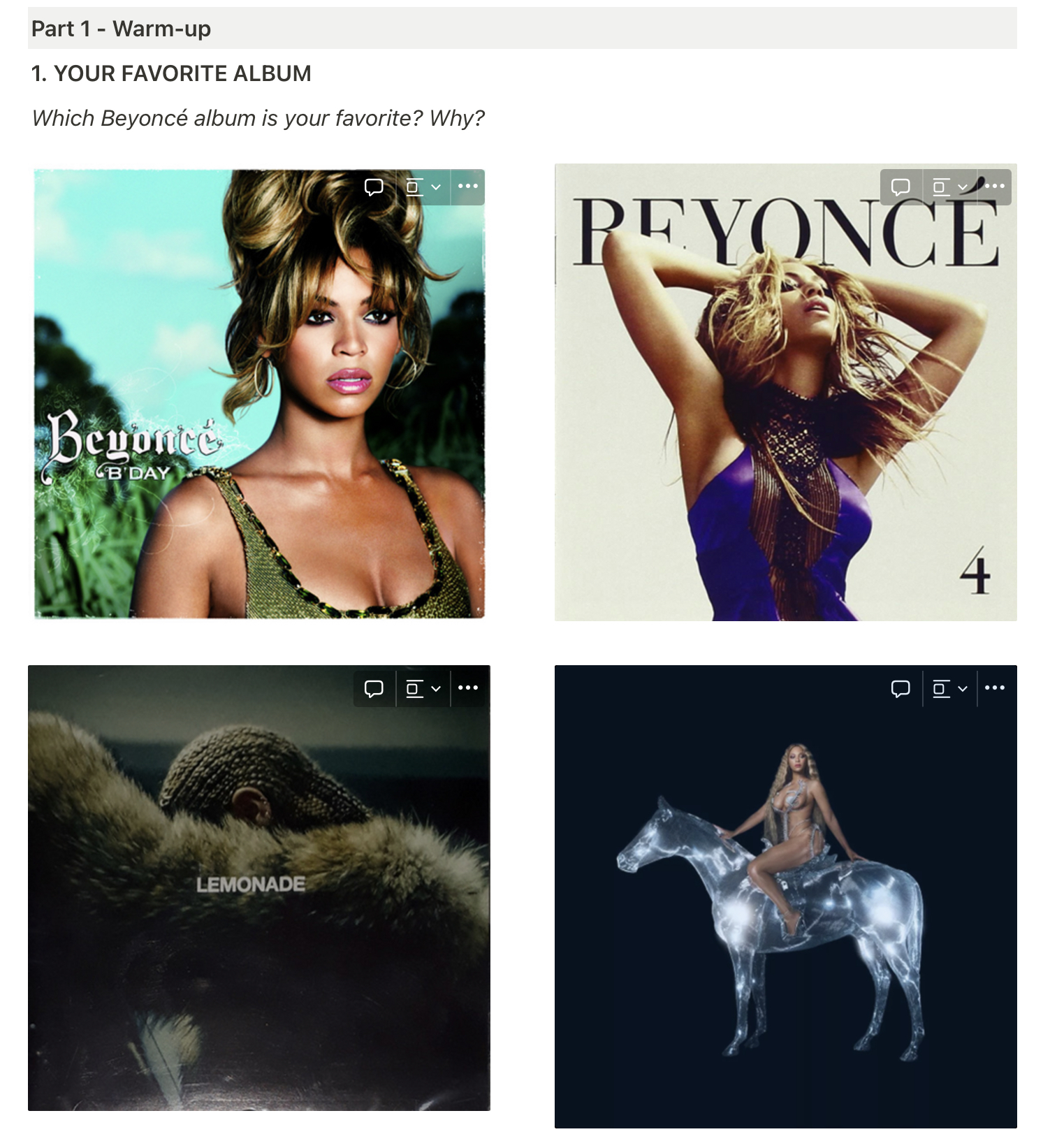 Discutiram quais os melhores álbuns da Beyoncé em inglês;